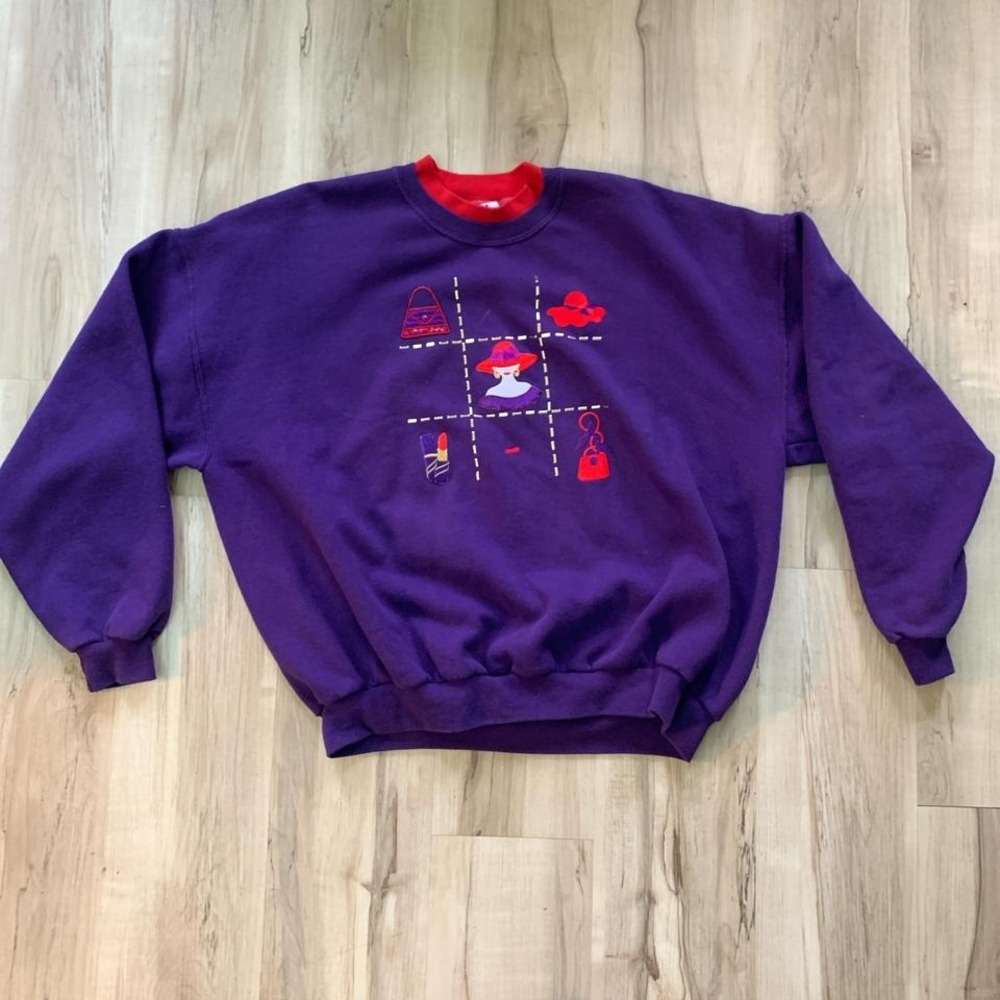 Vintage 1990s graphic sweatshirt women's fashion Purple
